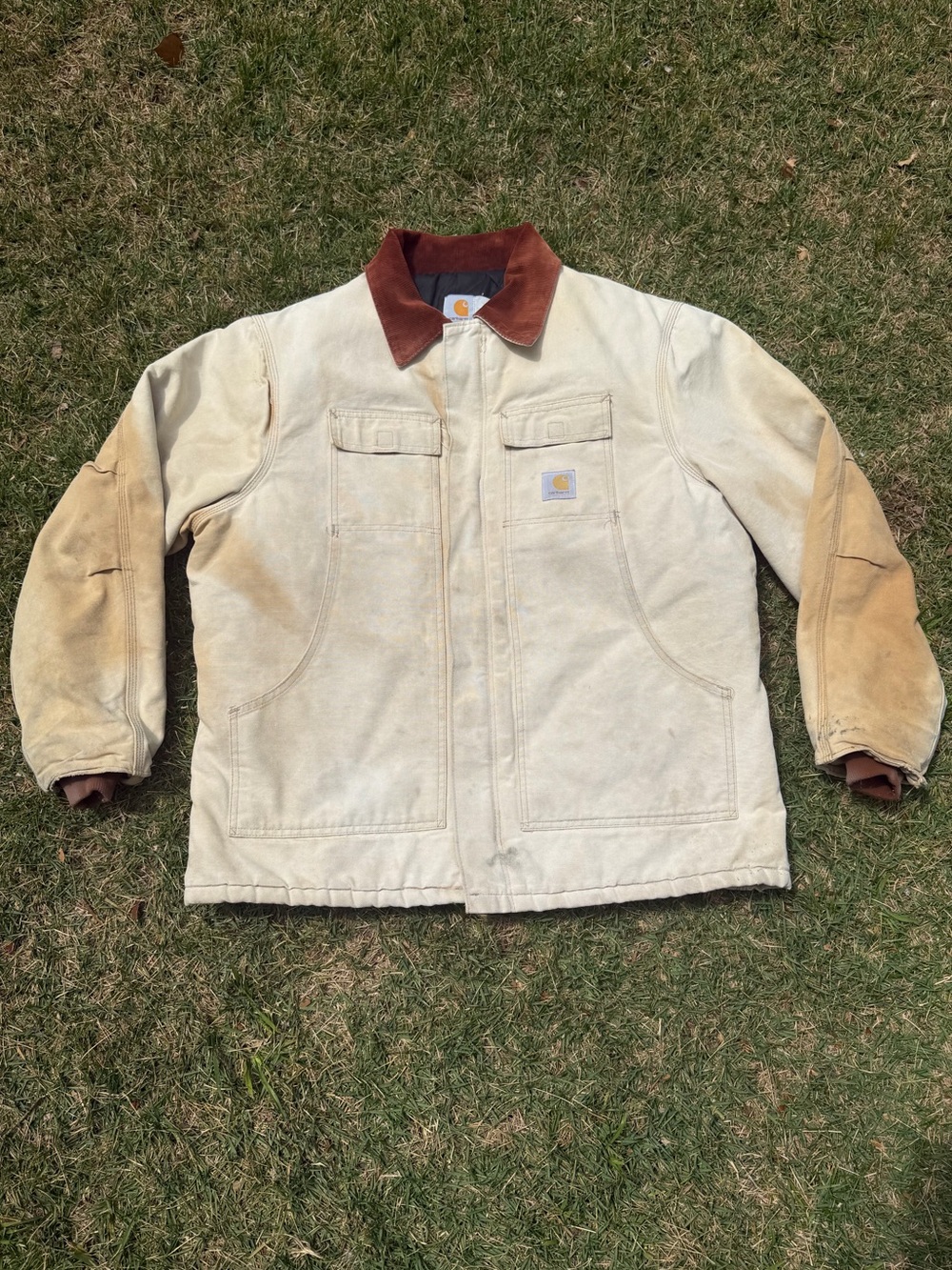 Carhartt Tan Canvas Chore Jacket with Brown Corduroy Collar
